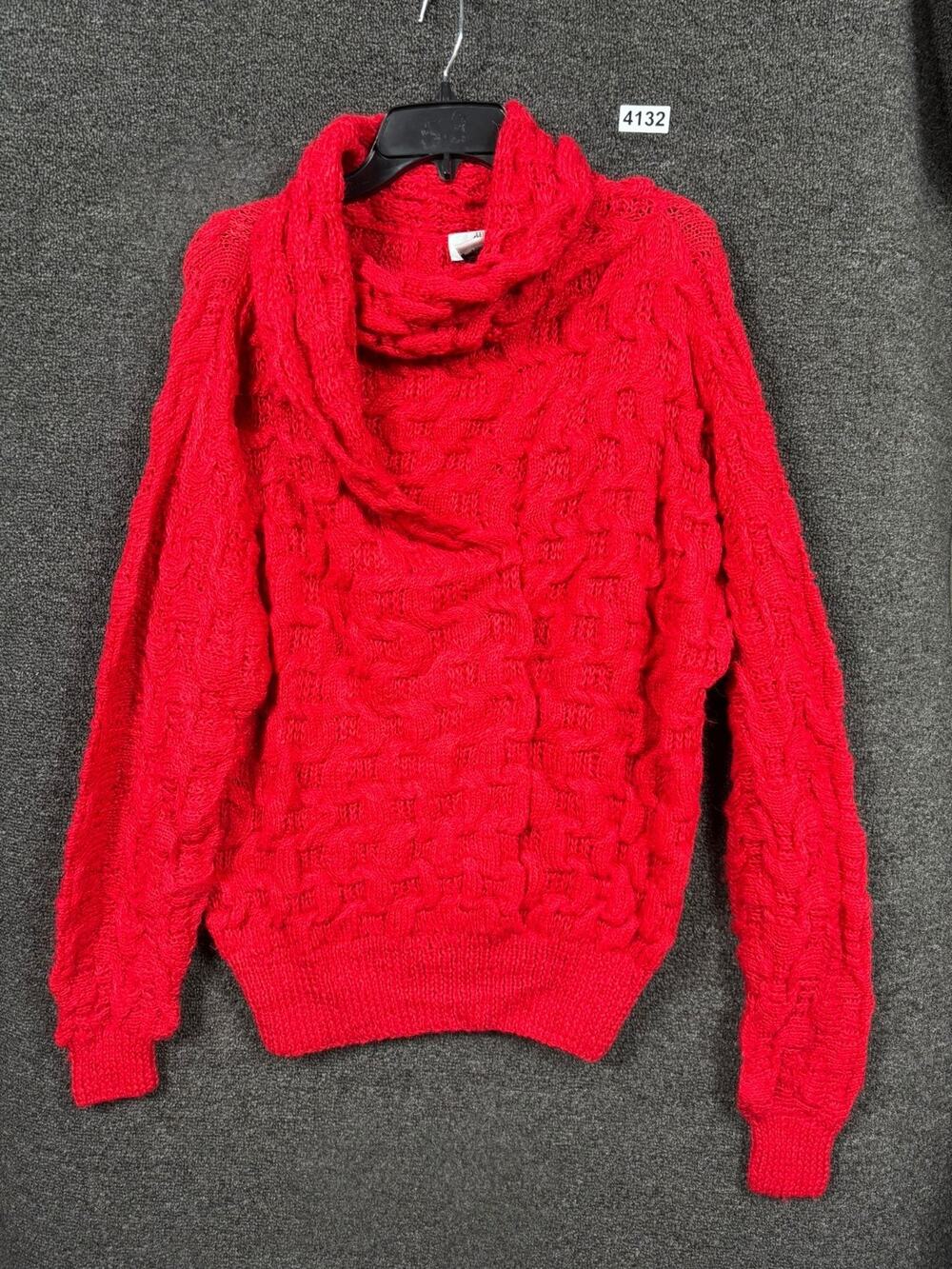 VTG Clipper Shop Cowl Neck Knit Sweater Womens Size M Red Long Sleeve PERU Made